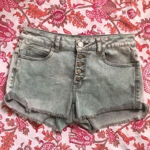 Rip Curl 5 button green acid washed jean shorts sz 5